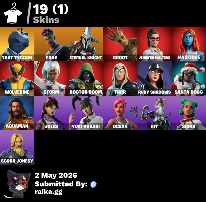 [PC/PSN/XBOX] 19 skins | Tart Tycoon | Fade | Eternal Knight | Groot | Jennifer Walters | Mystique | Wolverine | Storm | Doctor Doom | Thor