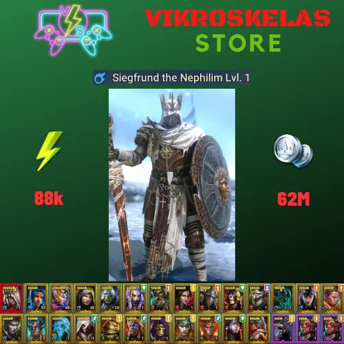 Starter with Mythical - Siegfrund : 88k energy / 62 mln coins / Rotos, Kyoku, Arix, Ninja + 20 Login Legendaries / Seer