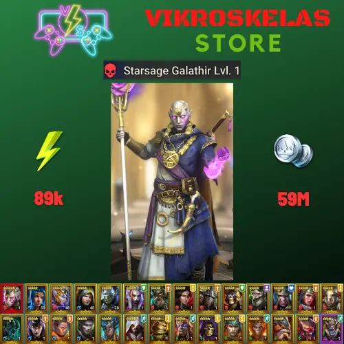 Starter with Mythical - Galathir : 89k energy / 59 mln coins / Ma'Shalled, Abbess, Versulf, Arix, Ninja + 20 Login Legendaries