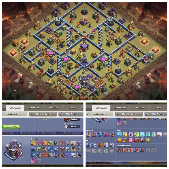 M13◆SPAM OBSTACLES◆TH 15 NEAR MAX◆HERO- 82,82,60,54,31◆EPIC.MM◆3 SKIN◆BH 10 FULL MAXED◆NC FREE◆OLD TREE,OBSTACLES,CAKES