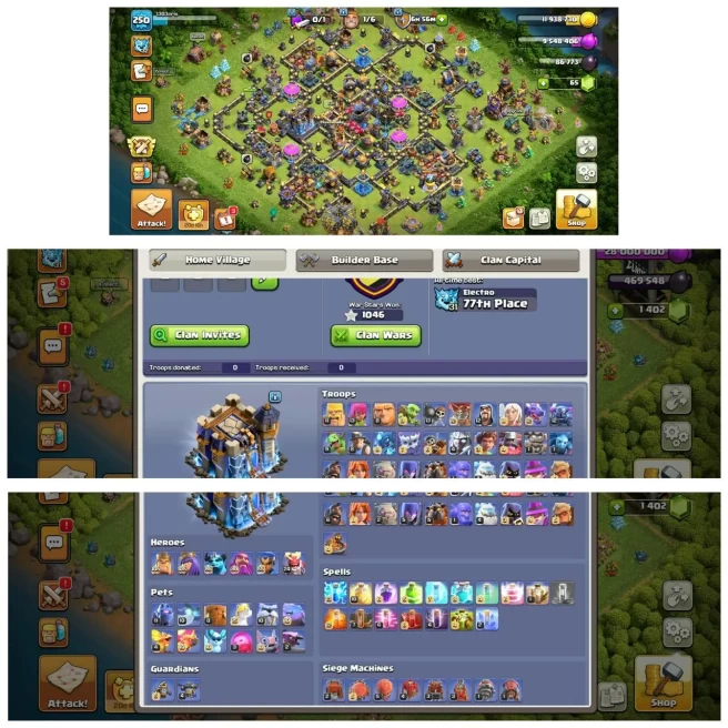 SA-LEAGUE SKIN SET | 6 HERO MAX | TH18 max |[ HERO-105-105-95-80-55-25 | 11X EPIC EQUIPMENT MAX | 4480+ W.S | 2X GURDIAN MAX { 3X APRANTIC MAX