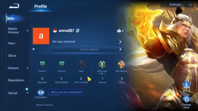 Hero 7 |Starter with Legend Skin Selection Chest(Di Renjie,Angela,Yao,Skin Fragment 16)|Check SS(HOK1919)
