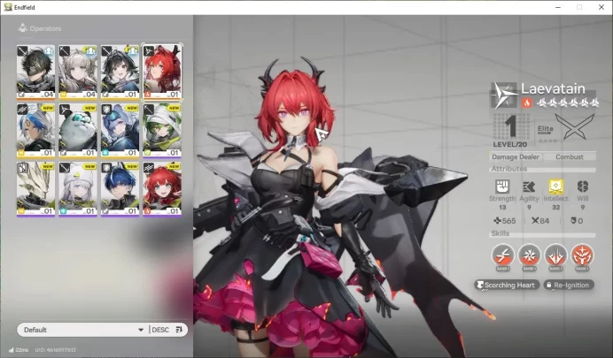 Asia LVL2 |Day2 Login|MetaSSR Solo Laevatain + 5SR Character|1SSR Weapon|Male MC|Log Gryplink|Take Mail|Check SS(END1021)