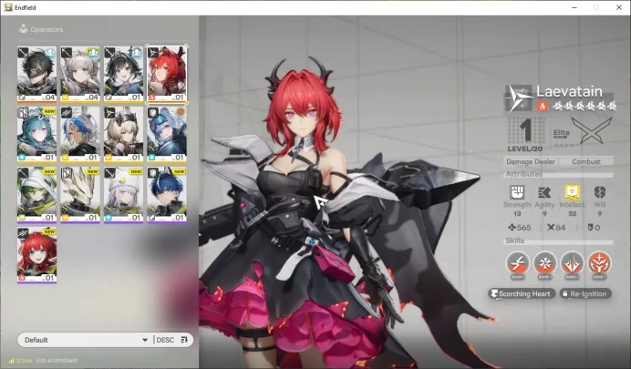 NA/EU LVL2 |Day2 Login|MetaSSR Solo Laevatain + 6SR Character|Male MC|Log Gryplink|Take Mail|Check SS(END1024)