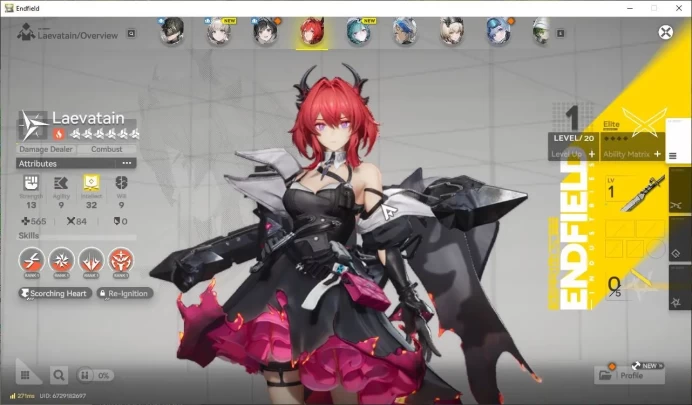 NA/EU LVL2 |Day2 Login|MetaSSR Solo Laevatain + 6SR Character|Male MC|Log Gryplink|Take Mail|Check SS(END1024)
