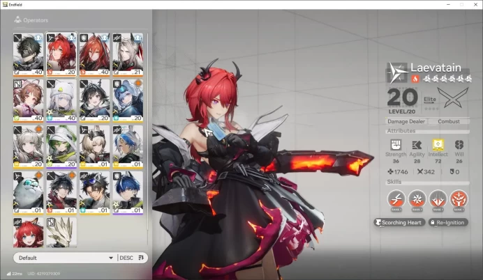 ASIA LVL 23 | 4 SSR Laevatain,Pogranic, Ember, Ardelia+ 8 SR|Male MC|Log Gryplink|Take Mail|Check SS(END1043)