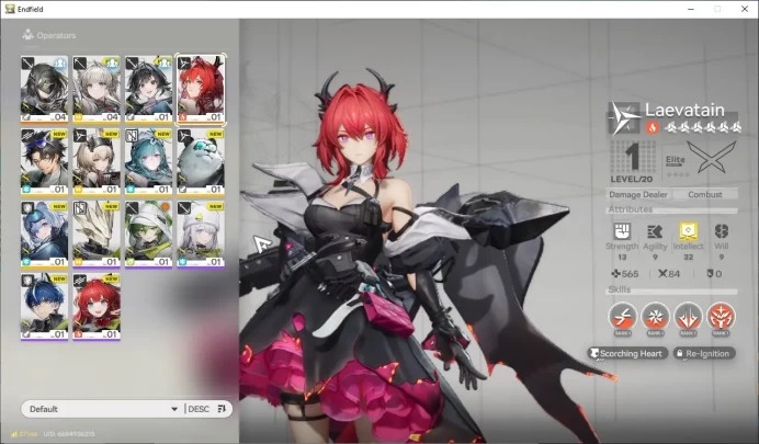 NA/EU Lv2|Day4+2200Oroberyl|MetaSSR Solo Laevatain+5SR Operators(Avywenna)|1 6* WP|Female MC|GrypLink|Take Mail|CheckSS(END1259)