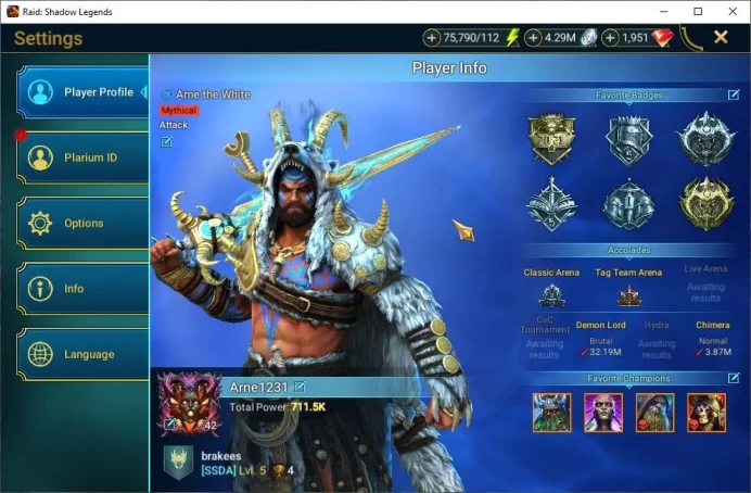 Lv42 711K Power|1 Mythic(Arne)|26 Legend(Teodor,Gurptuk,Dknight,Ninja,Xenomorph,Alice,Firrol,Etc)|75K Energy|Plarium(RSL1465)