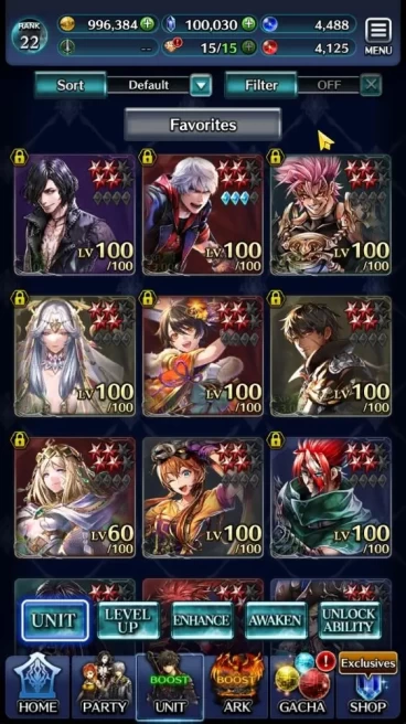 Global|Rank 22|100k Crystal|V,Nero tYK,SM Sera,Etc|1 UR (G Garland),1 LR (DMC Mobile),15 SSR Ark|Code Only|Check SS(LC999)
