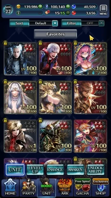 Global|Rank 22|100k Crystal|Vergil,Nero tYK,GH Adel,Etc|1 UR (GA Xenobas),1 LR (DMC Mobile),17 SSR Ark|Code Only|Check SS(LC985)