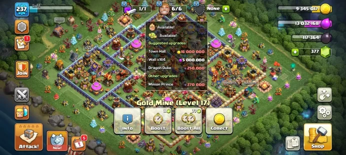 Town hall 16 almost max Xp 237, 14 equipment epic,C6107
