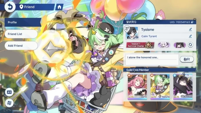 GLOBAL|Lv27|5 SSR Gerie T2+Sign [Shia T3,Chitose,Nazuna,Nanoha]|5 SSR Disc,19 SR Disc|Log Yostar|Check SS(SSR814)