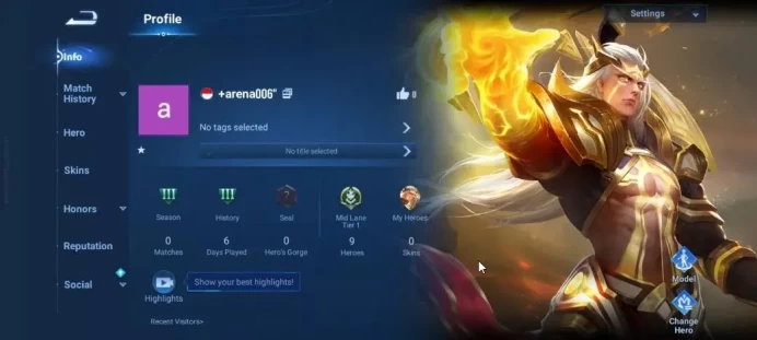Hero 9|Starter with Legend Skin Selection Chest(Di Renjie,Angela,Yao,Skin Fragment 16)|Log Infinite|Check SS(HOK1952)