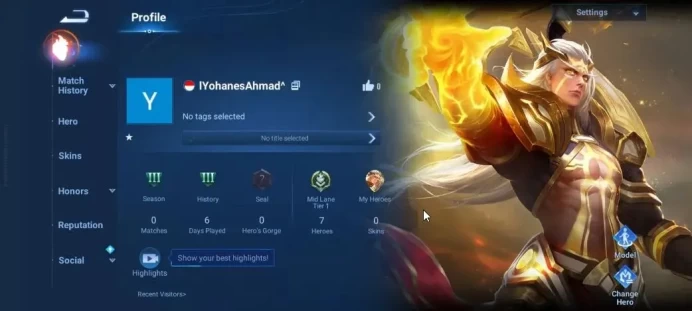 Hero 7|Starter with Legend Skin Selection Chest(Di Renjie,Angela,Yao,Skin Fragment 16)|Log Infinite|Check SS(HOK1954)