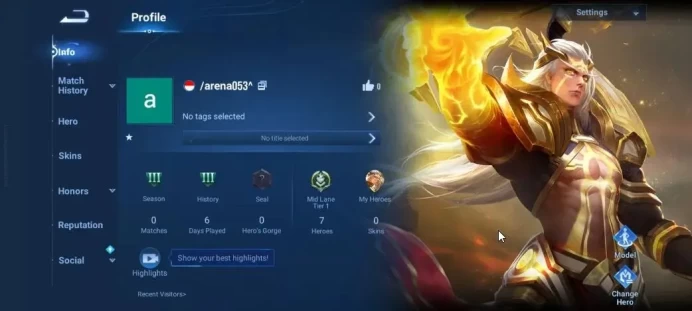 Hero 7|Starter with Legend Skin Selection Chest(Di Renjie,Angela,Yao,Skin Fragment 16)|Log Infinite|Check SS(HOK1959)