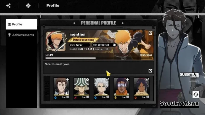 NuverseSEA|Lv49|6 SSR(AizenB1+Sign,ByakuyaB1+Sign,Toshiro+Sign,Uruhara+Sign,Tosen,Yoruichi)+11 SR(Momo,Renji,Etc)|Google(BSR906)