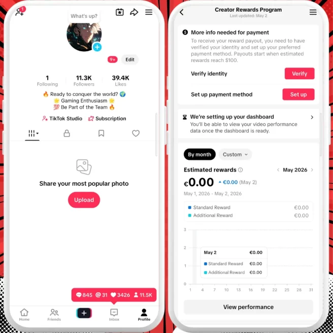 German Monetized Creator Rewards Program Account | 11k Real Followers & 39k Likes | Real screenshots + Full Access + Account in Good Standing