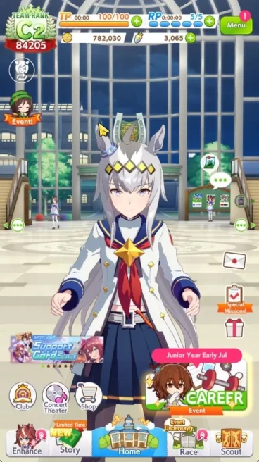 Global 82K TeamRank|3065 carrats|7 Trainee 3 star+7 SSR Card|Special Week,Grass Wonder,Fine Motion,etc|LogID|Check SS (UM1202)
