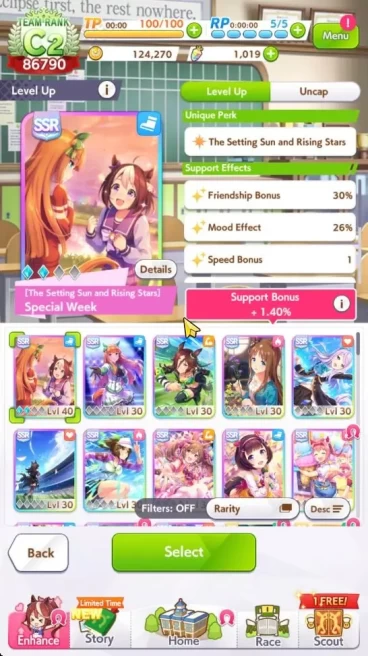GLOBAL 86K TeamRank|1019 carats|10 Trainee 3star+13 SSR Card[Special WeekLB2,MatikanetannhauseLB3,Etc]|LogID|Check SS(UM1166)