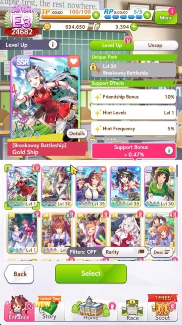 GLOBAL 24K TeamRank|3394 carat|3 Traine 2star+5 SSR Card[Fine Motion, Super CreekLB1,Kitasan BlackLB1,Etc]|LogID|Check SS|UM1160