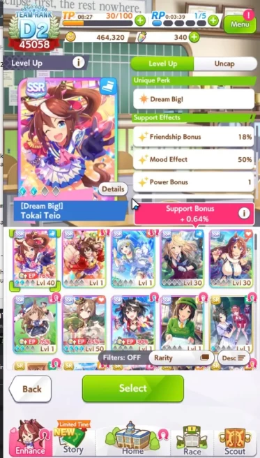 GLOBAL 45K TeamRank|1 Trainee (Mejiro) + 9 SSR (Super C,Tokai LB2, Satono DM LMB, Matikanetanha LB2 & ETC)|LogID|Check SS|UM1137