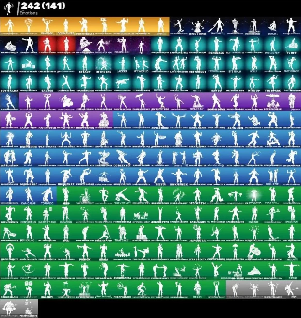 F457 Travis Scott, Astro Jack, Caper, Turtles, Slim Shady, Venom, Wave, Laugh It Up, 264 Skins, 316 Backblings, 261 Picks, 244 Emotes