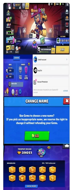 40LV11BRAWLERS~39051TROPHIES~268SKINS~33HYPERCHARGE~99BRAWLERS #A1256Z