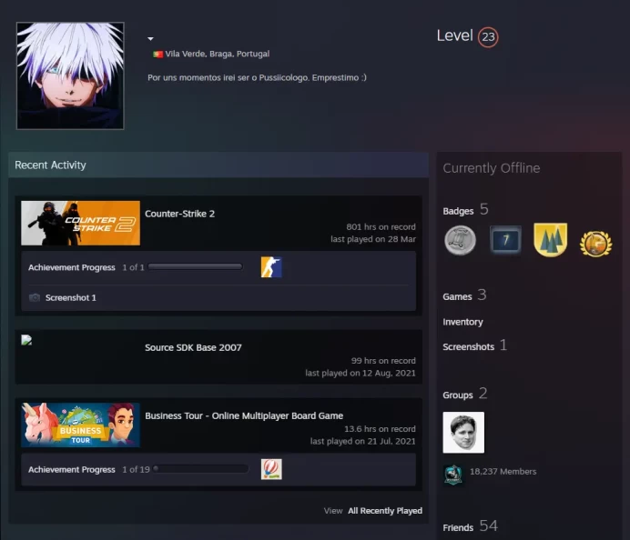 CS2 Prime 801 hours+5Medals(2019-2020 Service Medal/5Y/Loyalty Badge/Global Offensive Badge)
