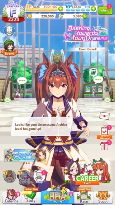 [GLOBAL]3390 Carats|3 SSR(Super Creek, Fine Motion, Ines Fujin)|Selector On|SSR Guaranted ON|Fresh Story|Log ID|Check SS(UM936)