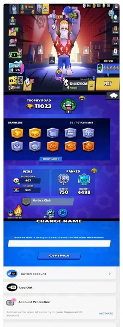 7LV11BRAWLERS~11023TROPHIES~49SKINS~2HYPERCHARGE~36BRAWLERS #A1258Z