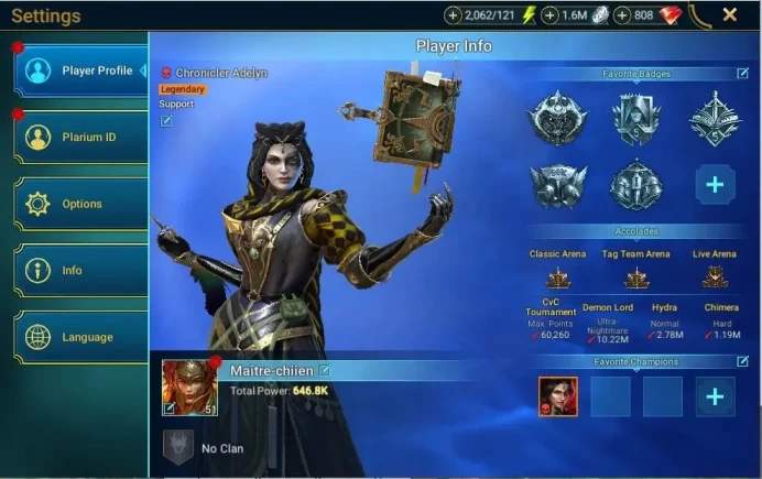 Lv51 646K Power|1 Mythic(Siegfrund)|19 Legend(SunWukong,Dknight,Ninja,Deliana,Alice,Loki,Etc)|2K Energy|Plarium(RSL1467)