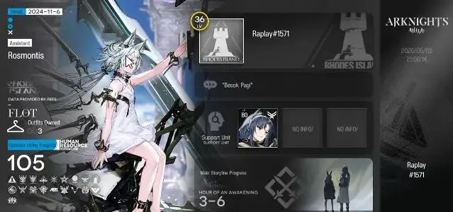 Lv 36|105 Op+3 Outfits| 3 Limited | Sakiko Togawa, Rosmontis, Yu | Terminal 3-6 |Check SS(AK1475)