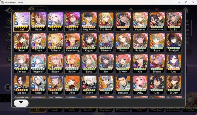 Global SEA|4 Ex-7k[Juri,Rosie,Gelidus,Melia]+36 TC6[Jinwoo,Cha Hae-In,Kyle,Yeonhee,LuBu,Etc]|4,5K Ruby+Elena Prem|Google|SKR1176