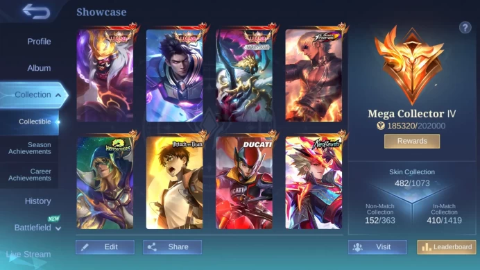 Hero 131|Skin 482|Legend Alpha Franco Alucard|KOF Gusion Aurora Dyrroth|Neobeasts Ling|Ducati Irithel|CC Harley ML844B