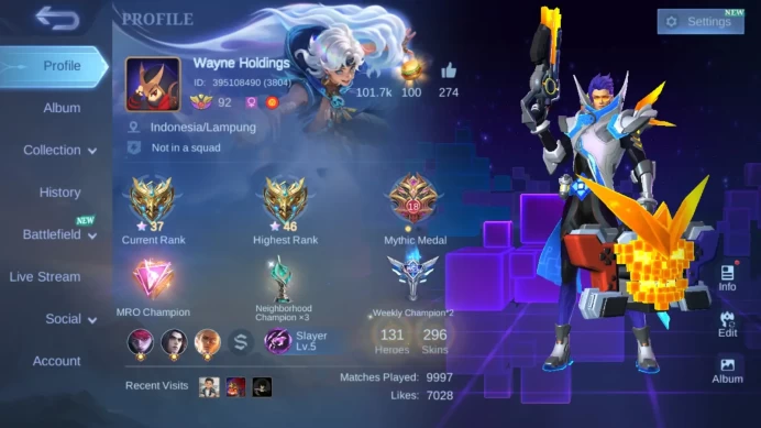 Hero 131|Skin 296|KOF Karina|CC Granger|Sanrio Angela Floryn|Saint Seiya Badang|Champion Joy|FMVP Beatrix ML845B