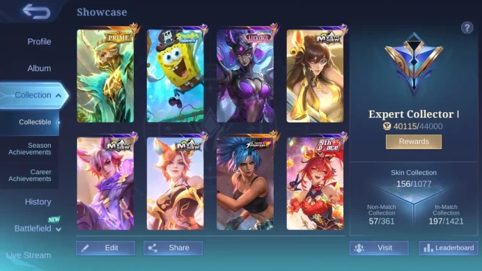 Hero 101|Skin 156|Prime Granger|KOF Karina|Luckybox Karina|Peace Fanny|Spongebob Cyclops|Lightborn Alucard ML848B