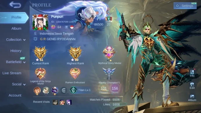 Hero 101|Skin 156|Prime Granger|KOF Karina|Luckybox Karina|Peace Fanny|Spongebob Cyclops|Lightborn Alucard ML848B