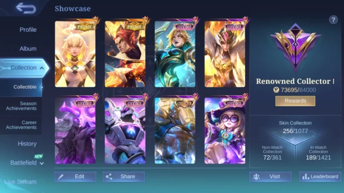Hero 100 Skin  256 | PRIME Yu Zhong+Beatrix, LUCKYBOX Freya+Chang e+Moskov+Eudora+Uranus+Kimmy  CC Aldous ML850B