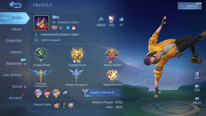 Hero 124 | Skin 180 | KOF Karina | Blazing Layla , Esmeralda | Dragontamer Masha | Epic Harley+Irithel+Lancelot ML851B