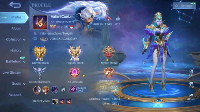 Hero 131|Skin 290|KOF Karina|Covenant Benedetta|Zodiac Selena|Lightborn Fanny Alucard Tigreal|Rising Lolita|Dtamer Lance ML861B
