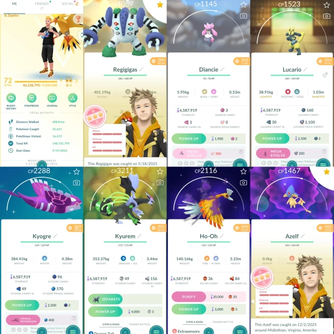 2201 Level 72 Legacy 46. SHUNDO Regigigas Shundo Azelf Shiny Primal Kyogre