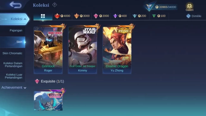 Hero 78 Skin 132 | Starwars Kimmy | Prime Yuzhong | Luckybox Franco | Lightborn Alucard, Tigreal check ss ML1424B