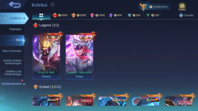 Hero 132 Skin 491 | Legend Franco, Freya | EXO Hayabusa | Sasuke | HXH Harith | CC Ling | Aspirant Ruby, Lesley, Change ML1430B