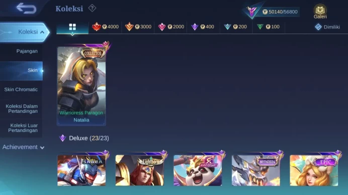 Hero 131 Skin 250 | KOF karina | CC Natalia | Dtamer Valir | Seiya Badang | Epic Lance, Harley | 11k starlight fragment ML1440B