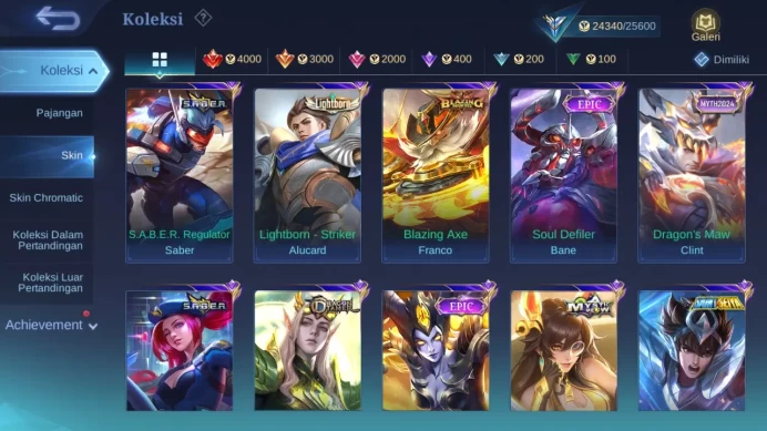 Hero 62 Skin 84 | KOF Karina | Sanrio Floryn | Lightborn Alucard, Granger | Dtamer Masha, Estes | Epic Bane, Irithel ML1452B