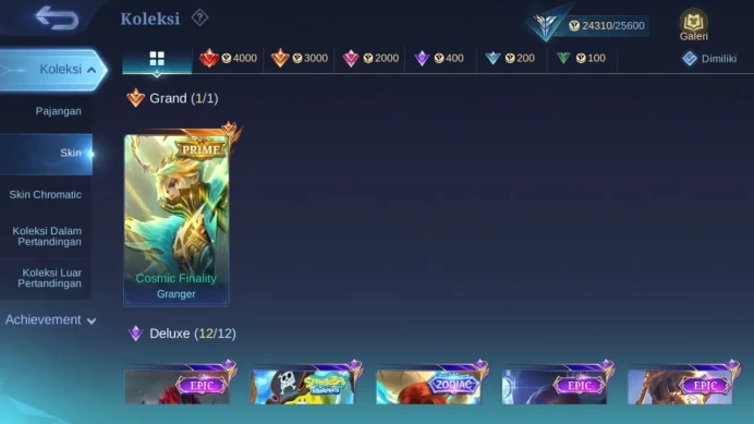 Hero 72 Skin 108 | Prime Granger | Zodiac Hilda | Dtamer Kimmy | Epic Terizla, Harley | Meow Lesley, Julian check ss ML1453B