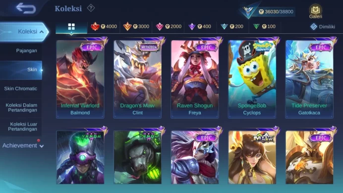 Hero 124 Skin 186 | Luckybox Akai | CC Nata | Valentine Claude | Seiya Badang | Epic Terizla, Lance, Balmond Check SS ML1456B
