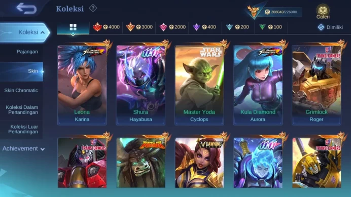 Hero 127 Skin 510 |Legend Miya,Franco,Saber,Valir|Dawning Esme|11.11 Haya,Xborg|JJK Julian|Collector 8 Ling,Gusion etc ML1466B