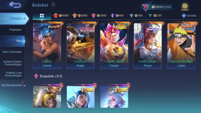 Hero 131 Skin 372 | Legend Franco | Prime Claude | Naruto | Annual Lesley, Angela | Zodiac Odette | Lunar Sun ML1467B