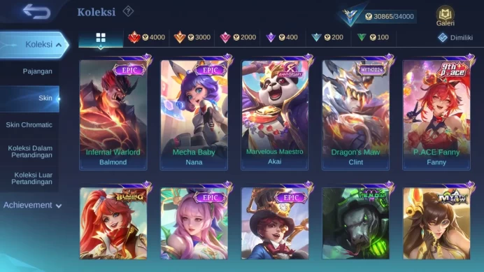 Hero 110 Skin 170 | CC Nata | Blazing Layla, Esme | Dtamer Valir | Gaara | Venom Hanabi, Grock | Pace Fanny check ss ML1474B